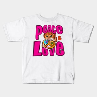 Vintage Retro 60s 70s Pace and Love Flower Power Cat Kids T-Shirt